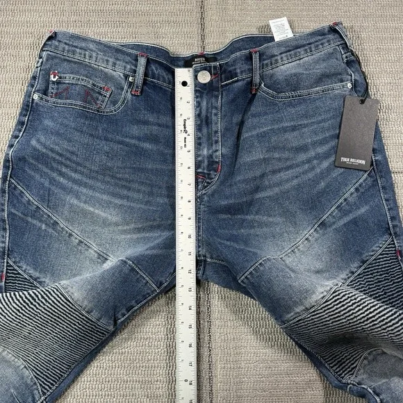 True Religion Men's Rocco Moto Relaxed Skinny Jeans Size 38W NEW DENIM - Picture 9 of 11